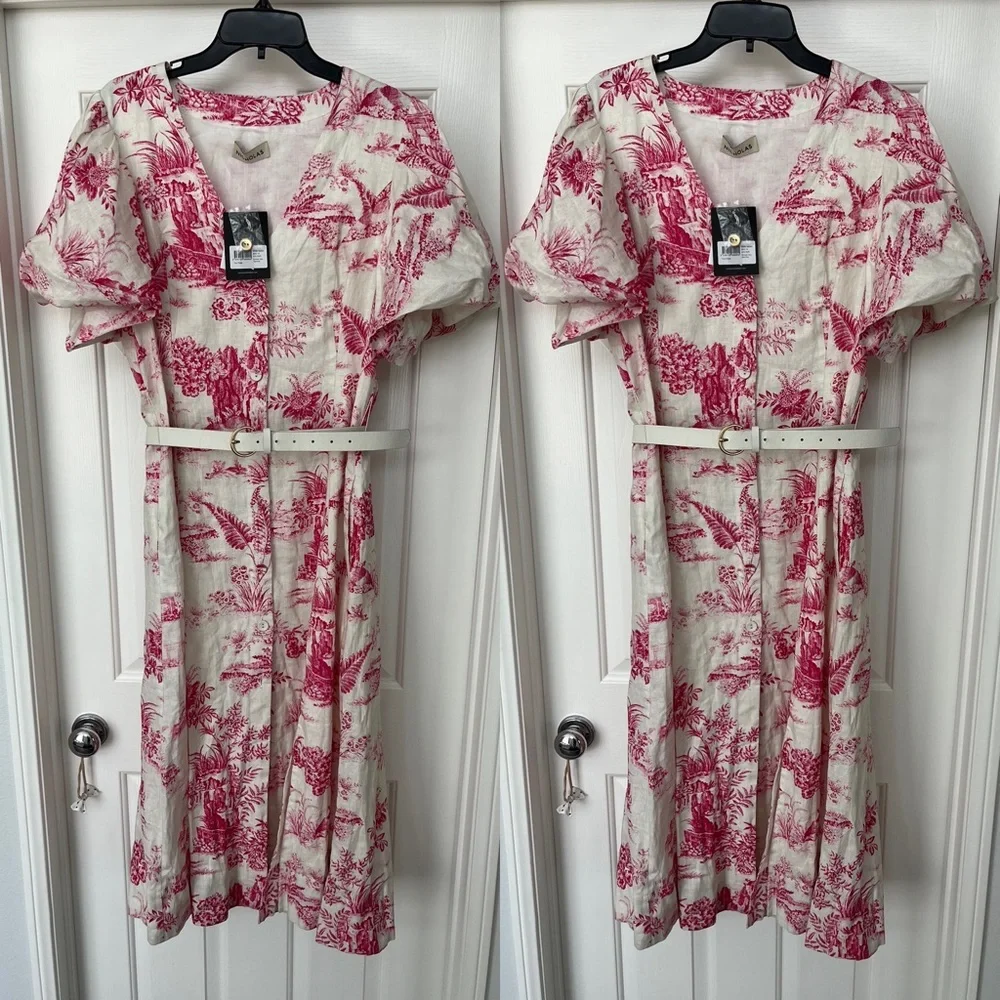 Nicholas Troy Pink Toile French Pattern Midi Dress - Picture 6 of 13